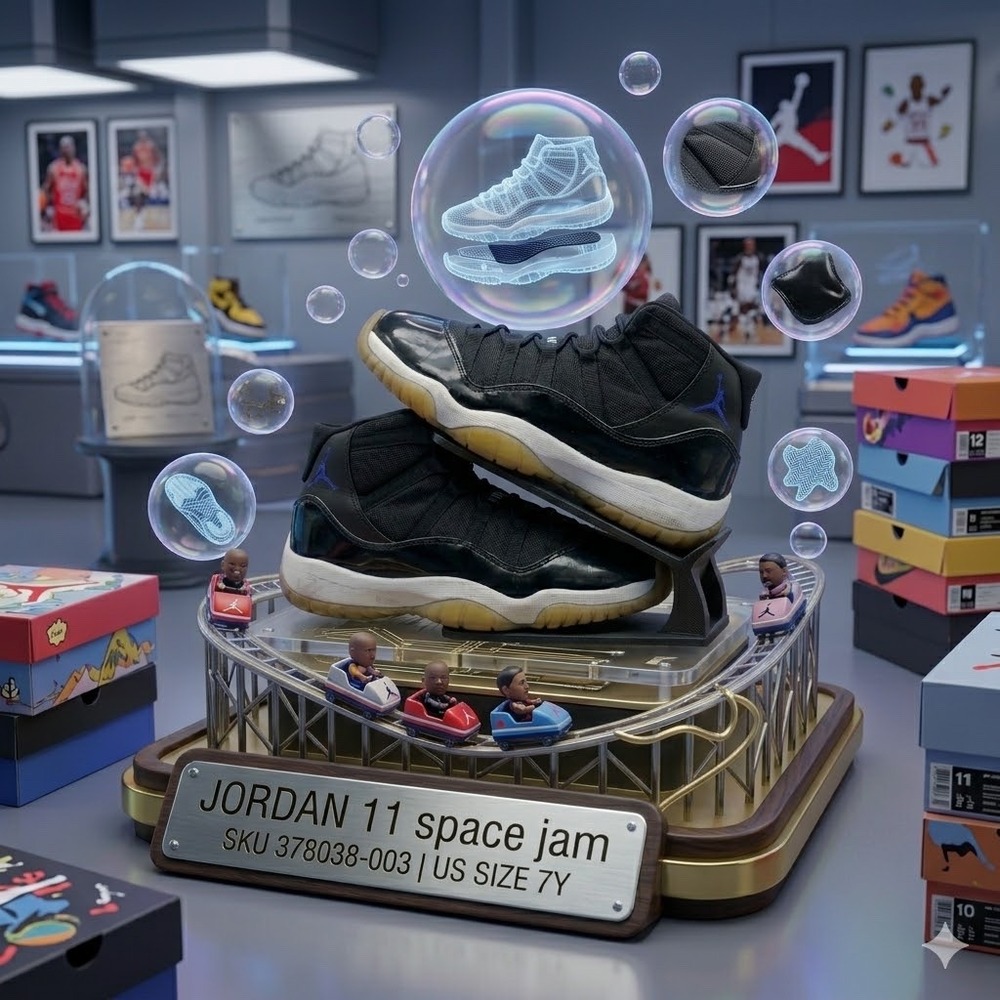 Jordan 11 Space Jam Black/Dark Concord-White 378038-003 Size 7Y 8.5W